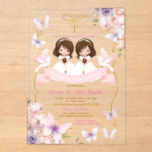 Pink & Lila Twin Girl Bibel Primera Comunión Acryleinladungen (Vorderseite)