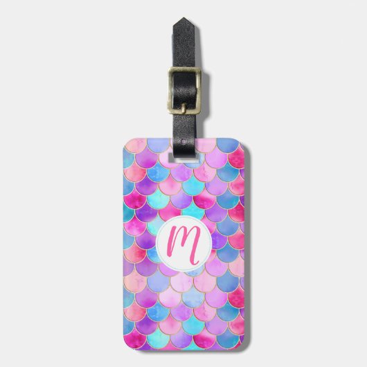 Pink, Lila und Aqua Mermaid-Muster Gepäckanhänger (Vorderseite vertikal)