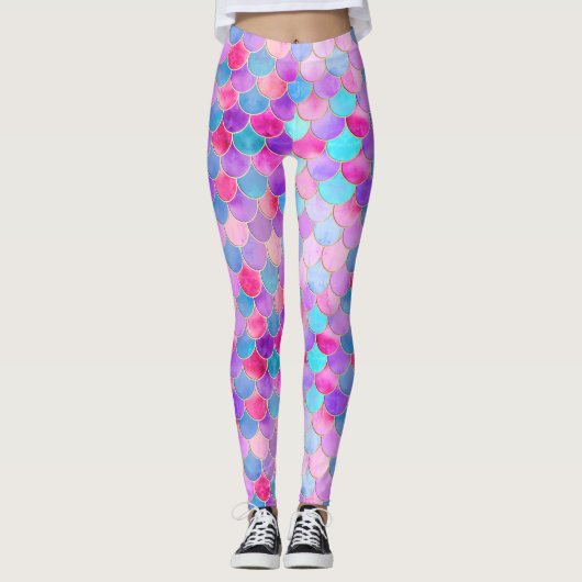 Pink, Lila und Aqua Mermaid-Muster Leggings (Vorderseite)