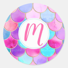 Pink, Lila und Aqua Mermaid-Muster Runder Aufkleber