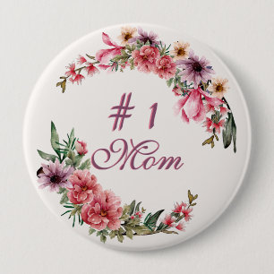 Pink Lila und Gelb Wasserfarbe Floral #1 Mama Button
