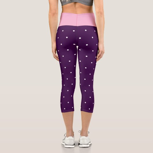Pink Lila und Weiß Polka Punkte Capri Leggings (Rückseite)