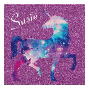 Pink Lila Unicorn Glitzer Name Poster