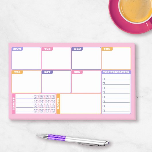 Pink Lila Weekly Planer Gewohnheiten & zu tun Post-it Klebezettel