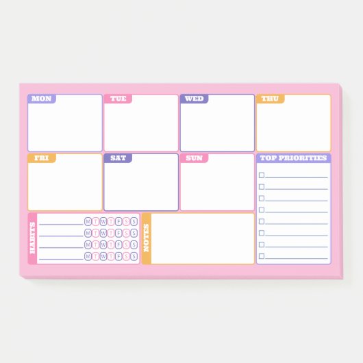 Pink Lila Weekly Planer Gewohnheiten & zu tun Post-it Klebezettel (Vorderseite)