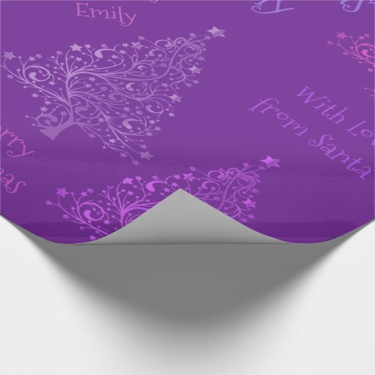 Pink Lila Weihnachtsbaummuster mit Name Geschenkpapier (Ecke)