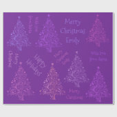 Pink Lila Weihnachtsbaummuster mit Name Geschenkpapier (Flach)