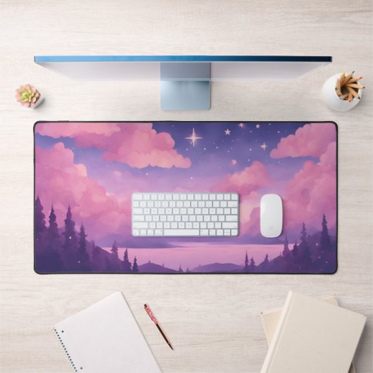 Pink Lila Whimsical Kawaii Clouds Mousepad Schreibtischunterlage (Büro 1)