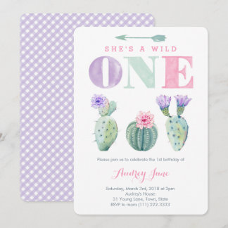 Pink Lila Wild ONE Girl Erste Geburtstagsparty Einladung