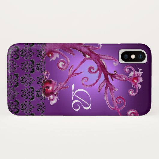 PINK LILA WIRBEL, BERRIEN FLORALDAMASK-MONOGRAMM Case-Mate iPhone HÜLLE (Rückseite (Horizontal))
