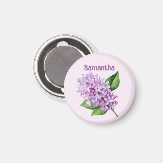 Pink Lilac Blossom Custom Name Magnet (Vorderseite/Rückseite)