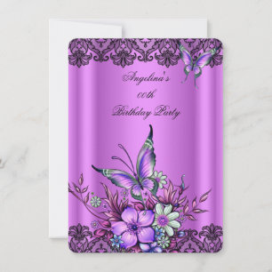 Pink Lilac Butterfly Floral Black Lace Geburtstag Einladung