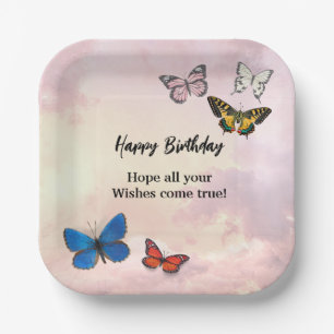 Pink Lilac Dreamy Ripped Butterfly Paper Plate Pappteller