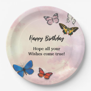 Pink Lilac Dreamy Ripped Butterfly Paper Plate Pappteller