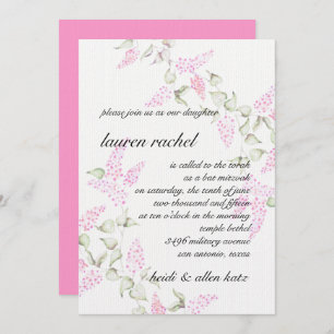 Pink Lilac Floral Vine Bat Mitzvah Einladung