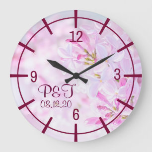 Pink lilac flowers stylish große wanduhr
