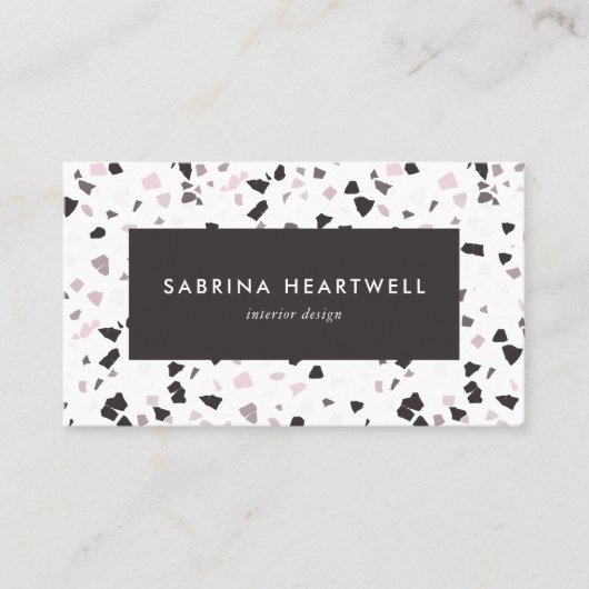Pink Lilac Gray Terrazzo Pattern Interior Design Visitenkarte (Vorderseite)