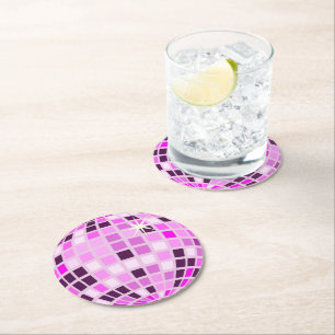 Pink Lilac Lila Retro Modernes Diskothek Ball Runder Pappuntersetzer
