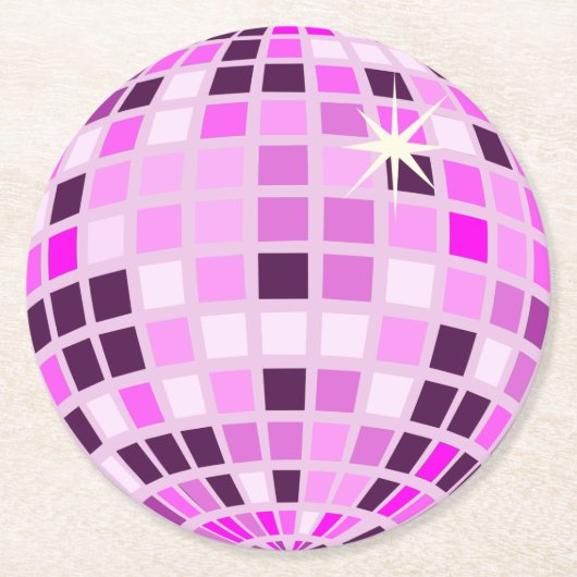 Pink Lilac Lila Retro Modernes Diskothek Ball Runder Pappuntersetzer (Vorderseite)