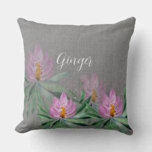 Pink Lilac Lotus Watercolor Mit Monogramm Kissen