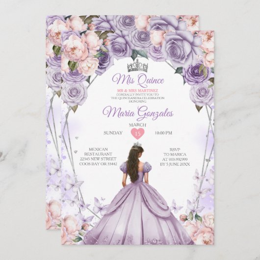 Pink Lilac Mis Quince 15 Anos Crown Quinceñera Einladung (Vorne/Hinten)