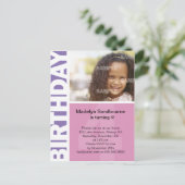 Pink Lilac Side Panel 4th Birthday Postcard Einladungspostkarte (Stehend Vorderseite)