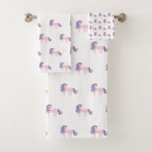 PINK LILAC UNICORN WHITE BADEZIMMER TOWEL SET