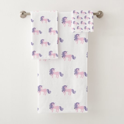 PINK LILAC UNICORN WHITE BADEZIMMER TOWEL SET (Insitu)