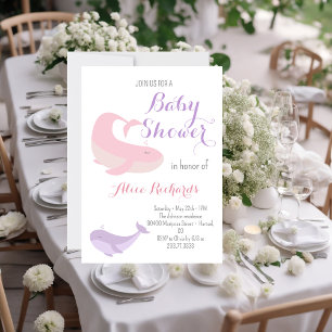 Pink Lilac Whale Pastel Ocean Fish Baby Dusche Einladung
