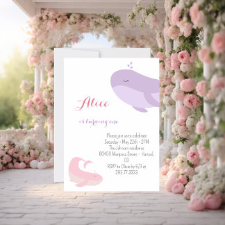 Pink Lilac Whale Sea Fish 1. Geburtstag Party Einladung