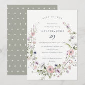 Pink Lilac Wildblume Wreath Baby Dusche einladen Dankeskarte (Vorne/Hinten)