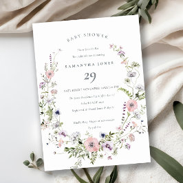Pink Lilac Wildblume Wreath Baby Dusche einladen Dankeskarte