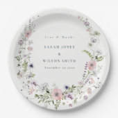 Pink Lilac Wildblume Wreath Wedding Vielen Dank Pappteller (Vorderseite)