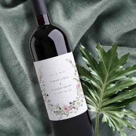 Pink Lilac Wildblume Wreath Wedding Vielen Dank Weinetikett