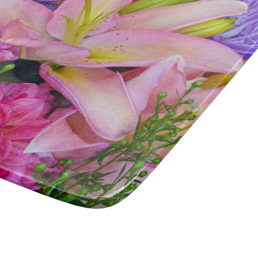 Pink Lilie und Dahlia Blume Schneidebrett (Ecke)