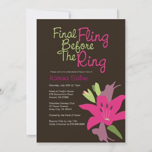 Pink Lilienendflug vor der Einladung (Vorderseite)