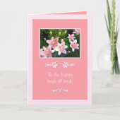 Pink Lilies Bride & Bride Wedding Karte (Vorderseite)