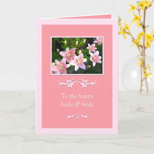 Pink Lilies Bride & Bride Wedding Karte (Gelbe Blume)