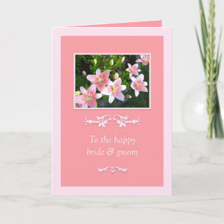 Pink Lilies Bride & Groom Wedding Karte