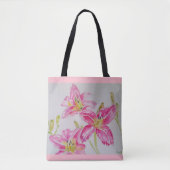 Pink Lilies Floral Wasserfarbe Totbeutel Tasche (Vorderseite)