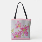 Pink Lilies Floral Wasserfarbe Totbeutel Tasche (Rückseite)