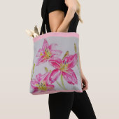 Pink Lilies Floral Wasserfarbe Totbeutel Tasche (Von Nahem)