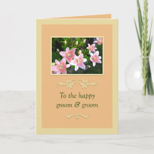 Pink Lilies Groom & Groom Wedding Card Karte