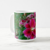 Pink Lilies Impressionist Blumenmalerei Art Kaffeetasse (Vorderseite Links)