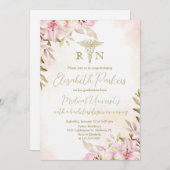 Pink Lilies Nursing Graduation Party Einladung (Vorne/Hinten)