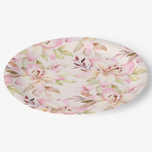 Pink Lilies Pappteller (Schrägansicht)