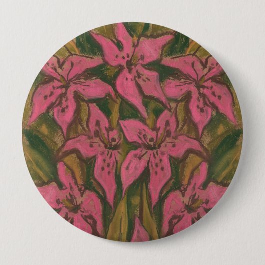 Pink Lilies, pastellfarbene Malerei, Blume, Blumen Button (Vorderseite)