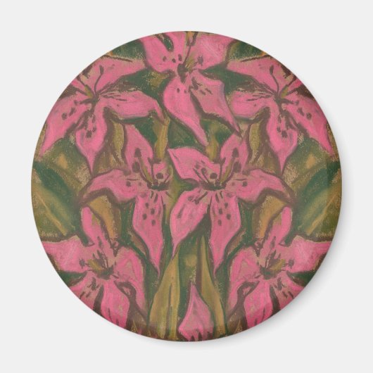 Pink Lilies, pastellfarbene Malerei, Blume, Blumen Magnet (Vorne)