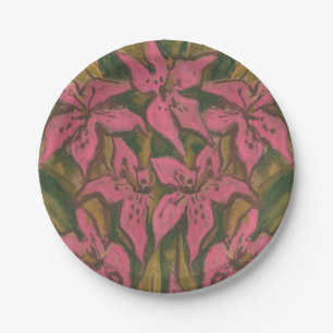 Pink Lilies, pastellfarbene Malerei, Blume, Blumen Pappteller