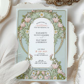 Pink Lilies Spring Art Nouveau Hochzeit Einladung